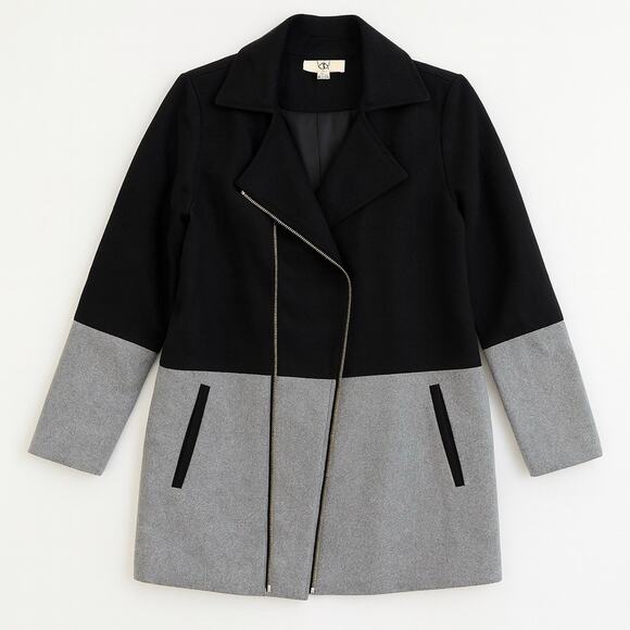 UB Los Angeles Women’s Colorblock Wool Blend Coat Black Gray Zip Jacket Size M - Picture 1 of 7